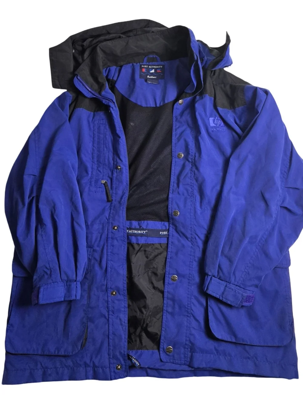 Port Authority Outdoors Blue Hooded Rain Jacket HP Invent Embroidered Logo Small